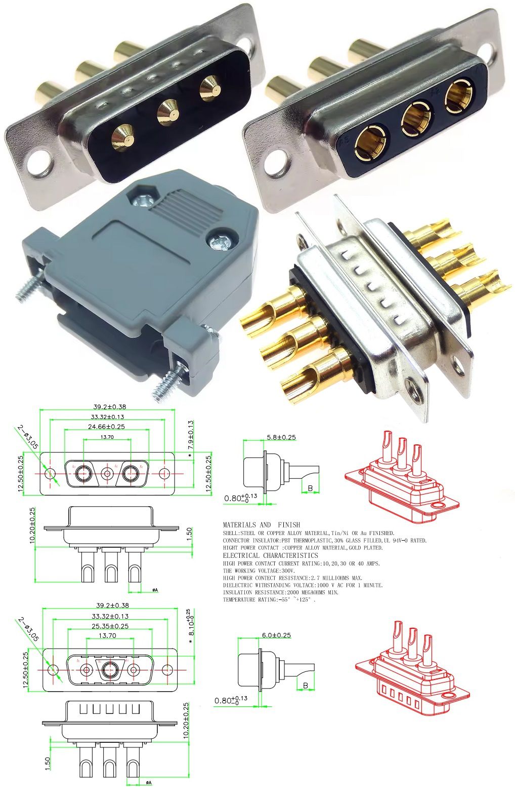 Conector SUB 3 pin de alta corriente 30A